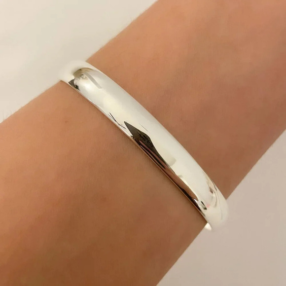 925 Sterling Silver Chunky Bangle Bracelet Classic Sterling Silver Bangle Cuff - Picture 1 of 6
